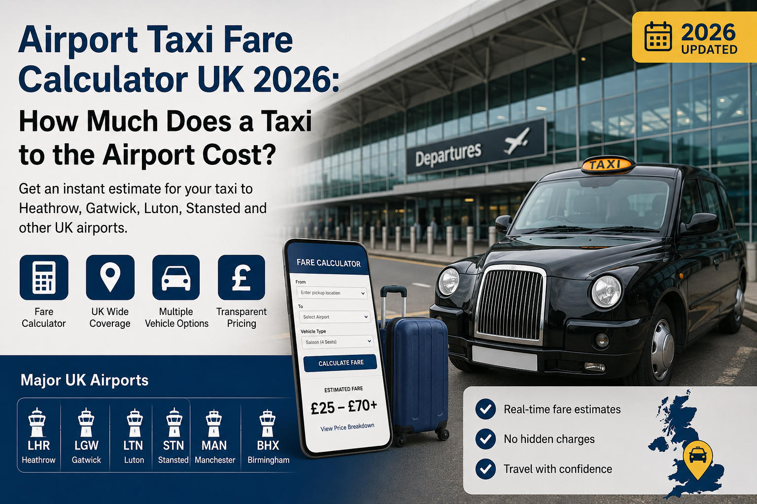 Airport taxi fare calculator UK 2026